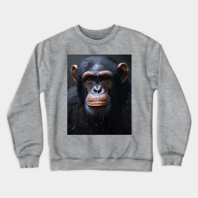 Oil Paint, Hyperrealism, Amazing Zoo Chimpanzee Crewneck Sweatshirt by ABART BY ALEXST 